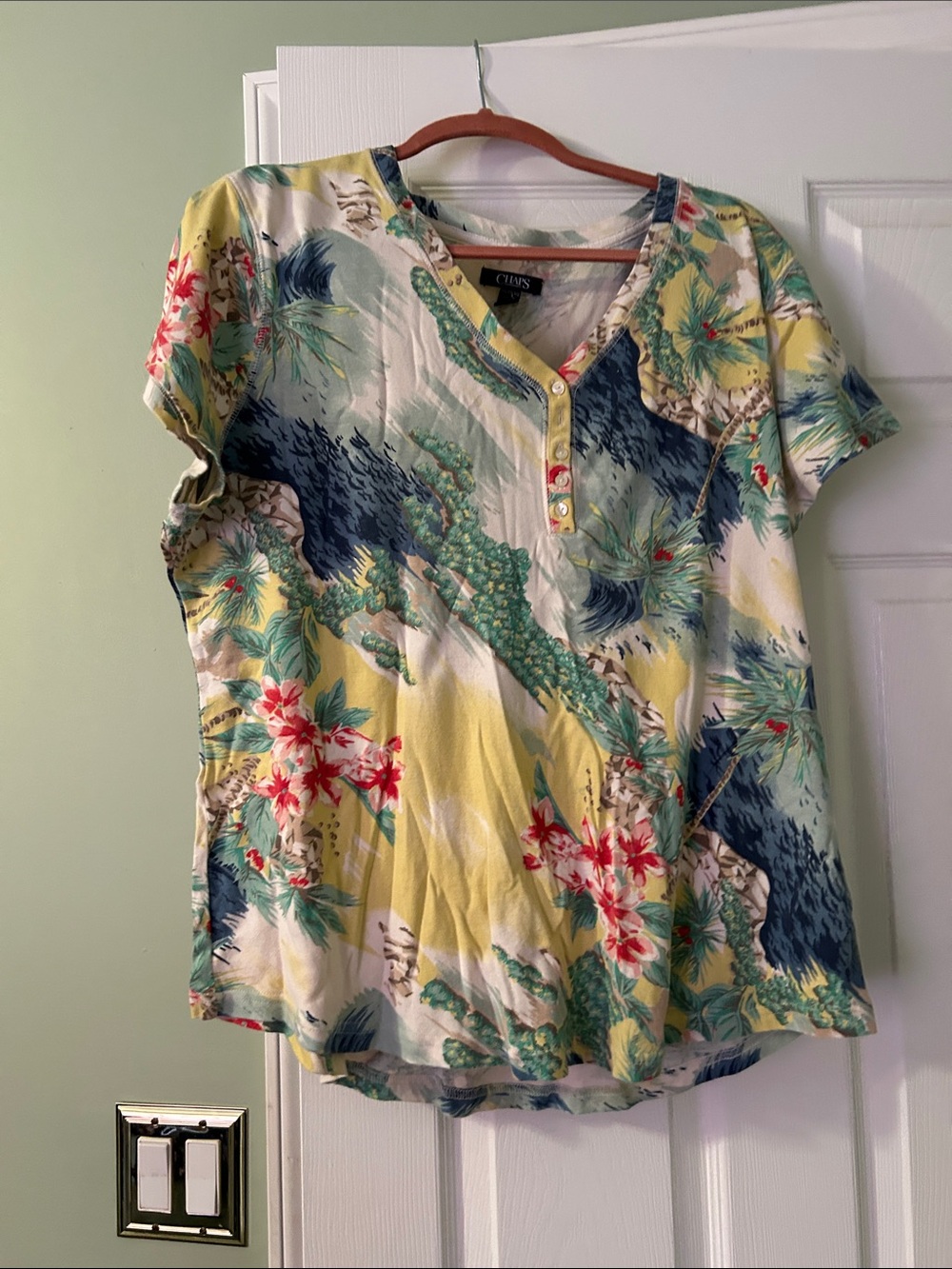 Chaps Yellow Multi Floral V-Neck Button-Front Blouse